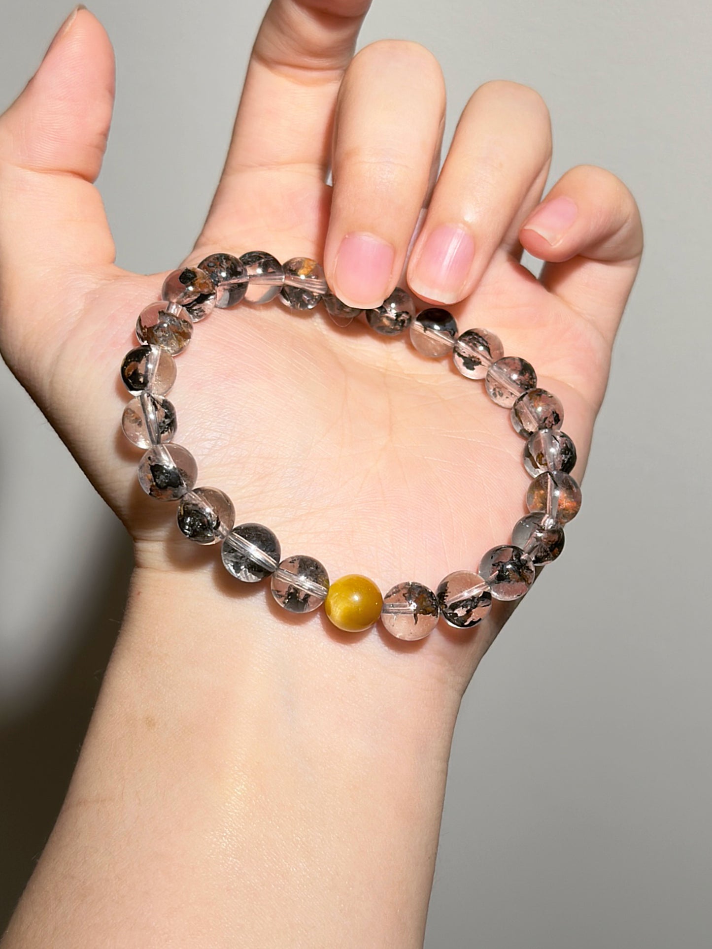 Golden night black herkimer gold tiger’s eye bead bracelet