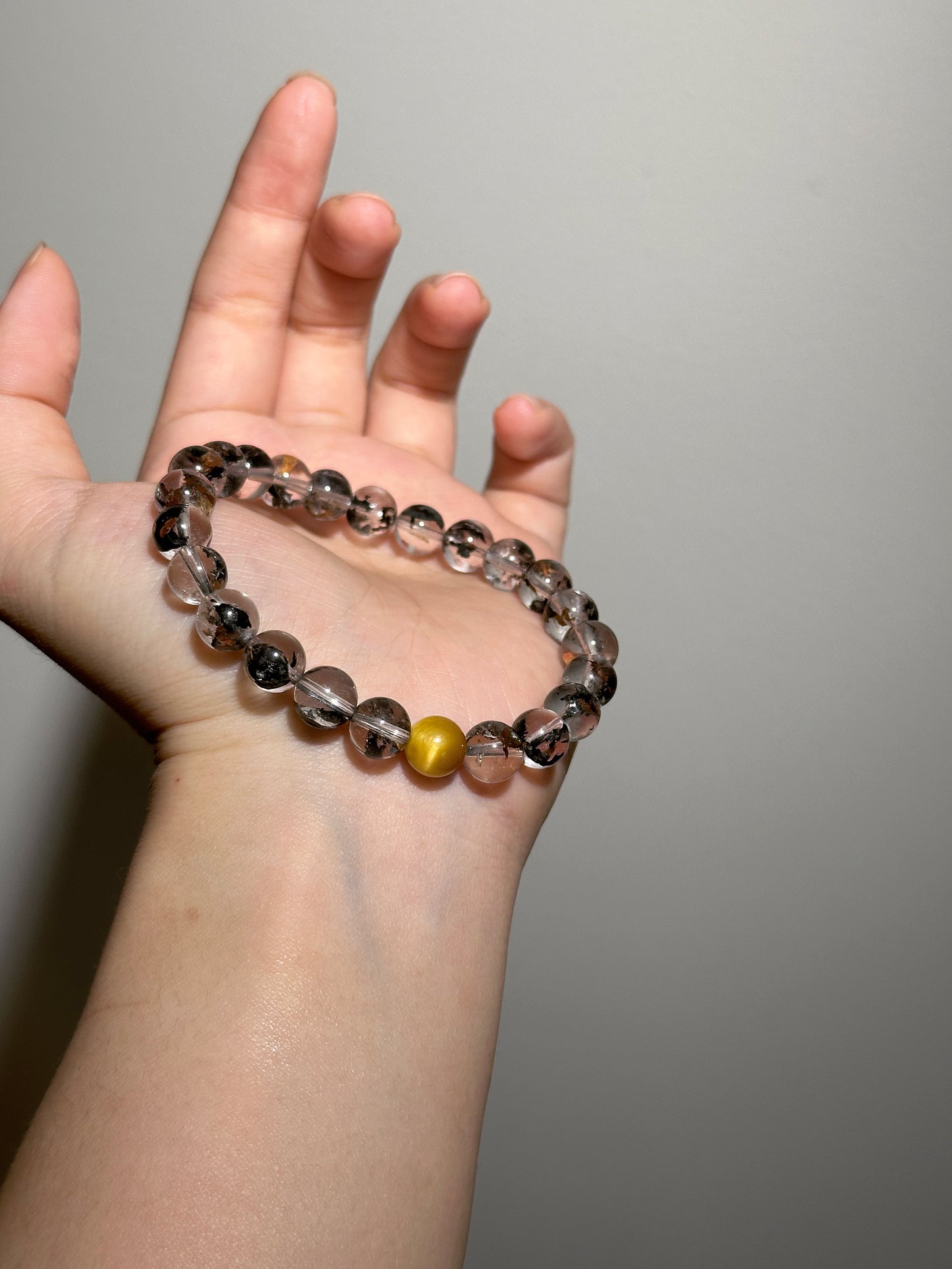 Golden night black herkimer gold tiger’s eye bead bracelet