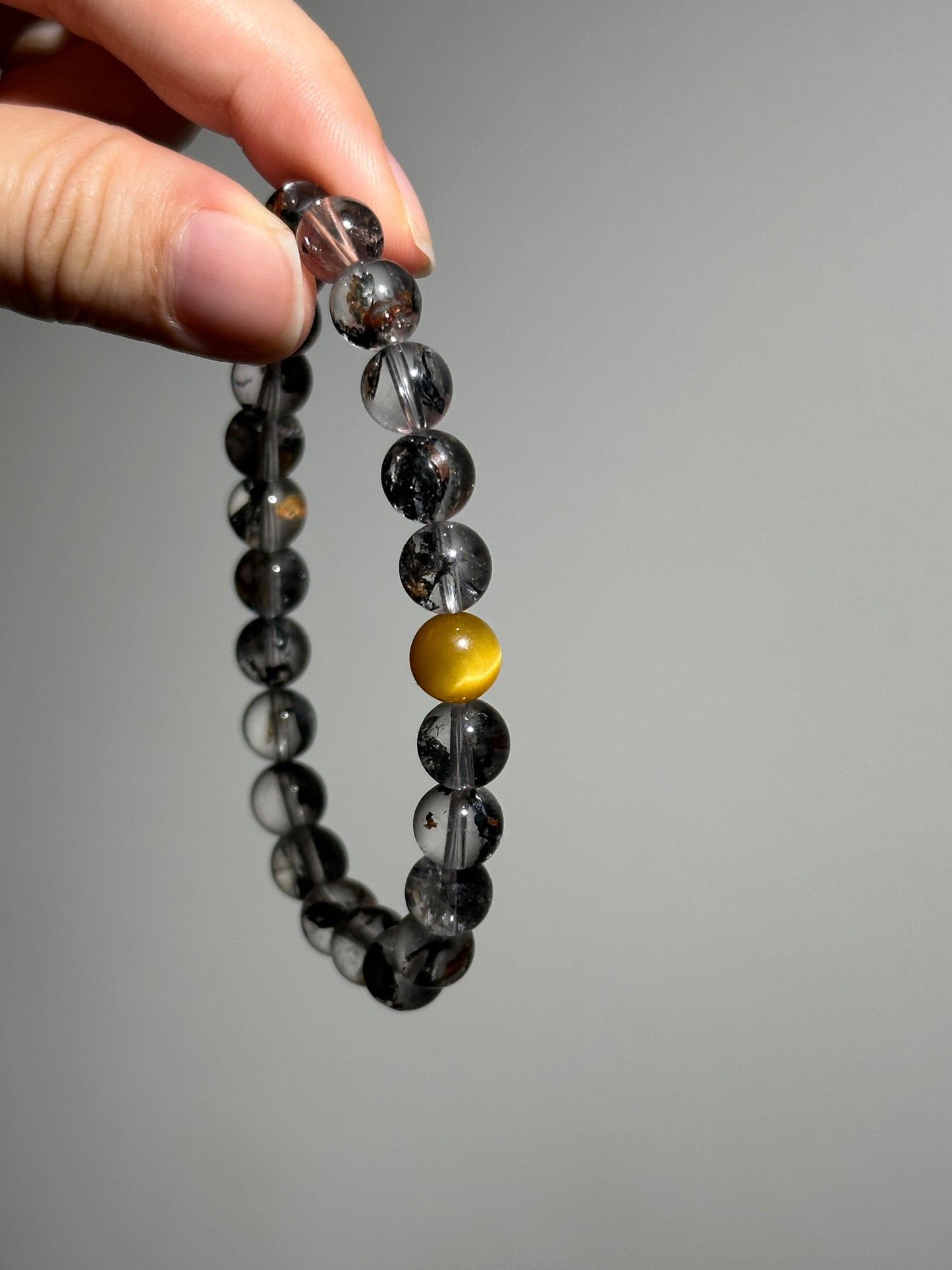 Golden night black herkimer gold tiger’s eye bead bracelet