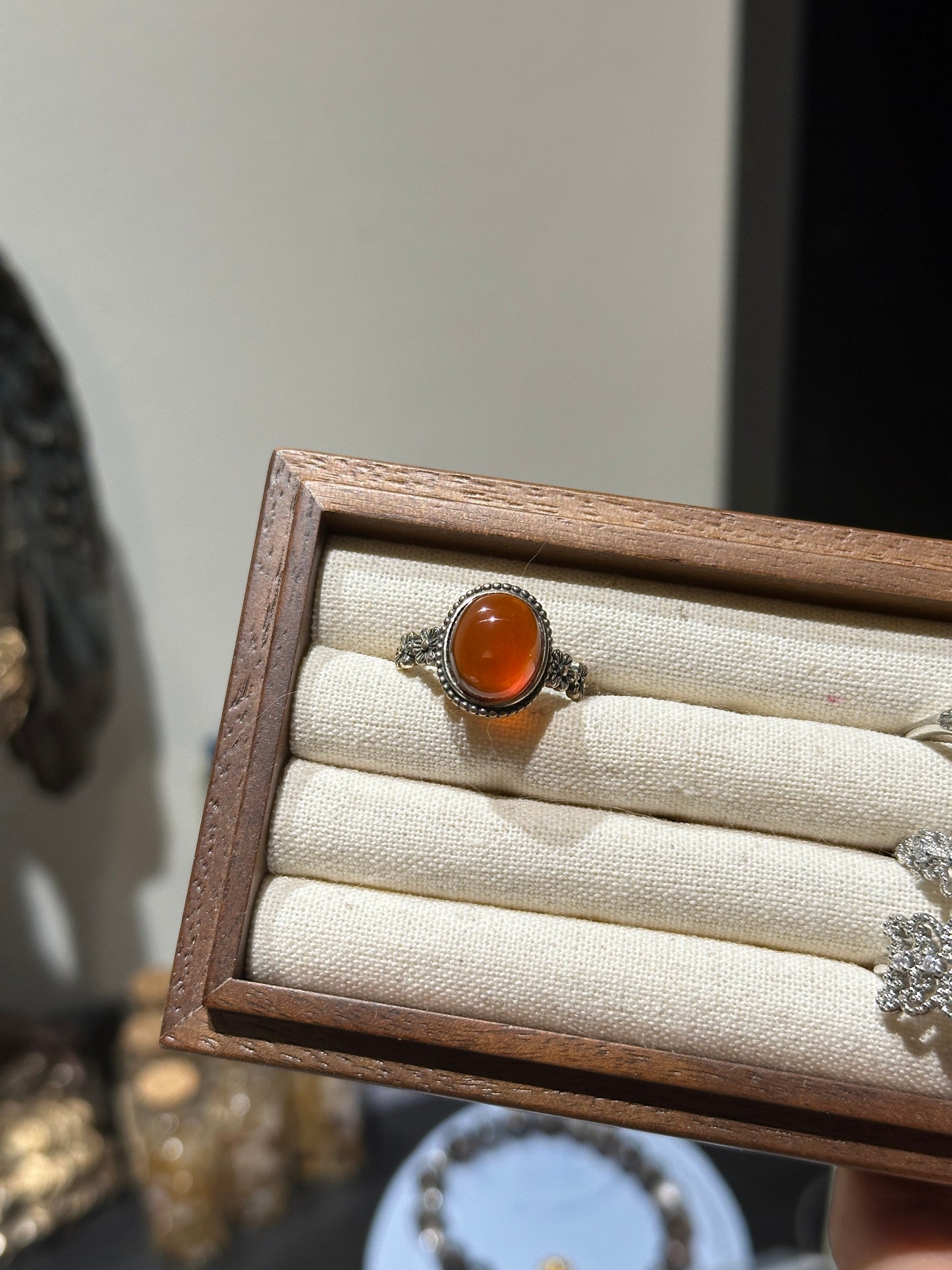 Garnet floral sterling silver adjustable ring
