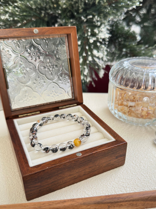 Golden night black herkimer gold tiger’s eye bead bracelet