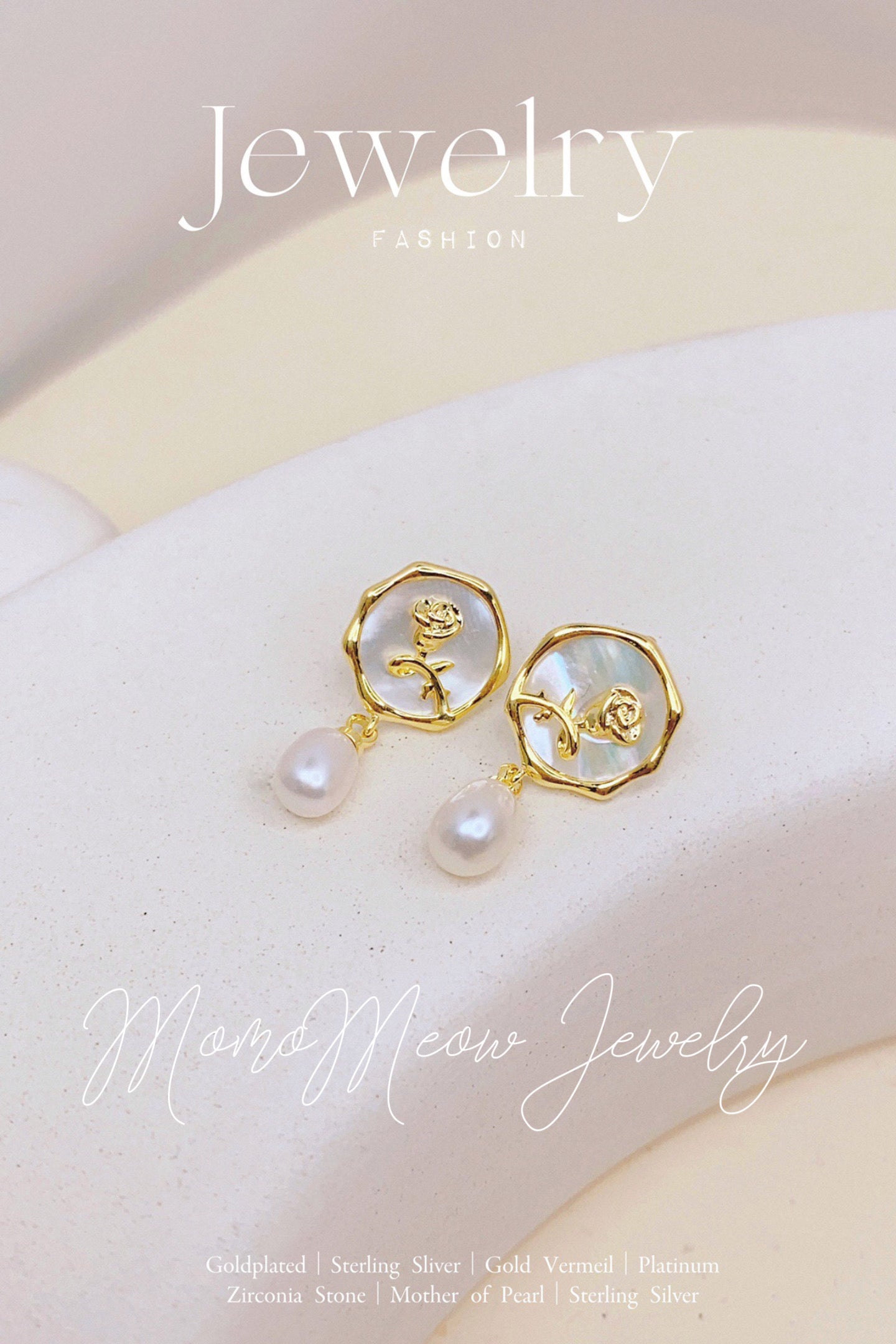 Moonlight roses - rose relive and mother of pearl earring