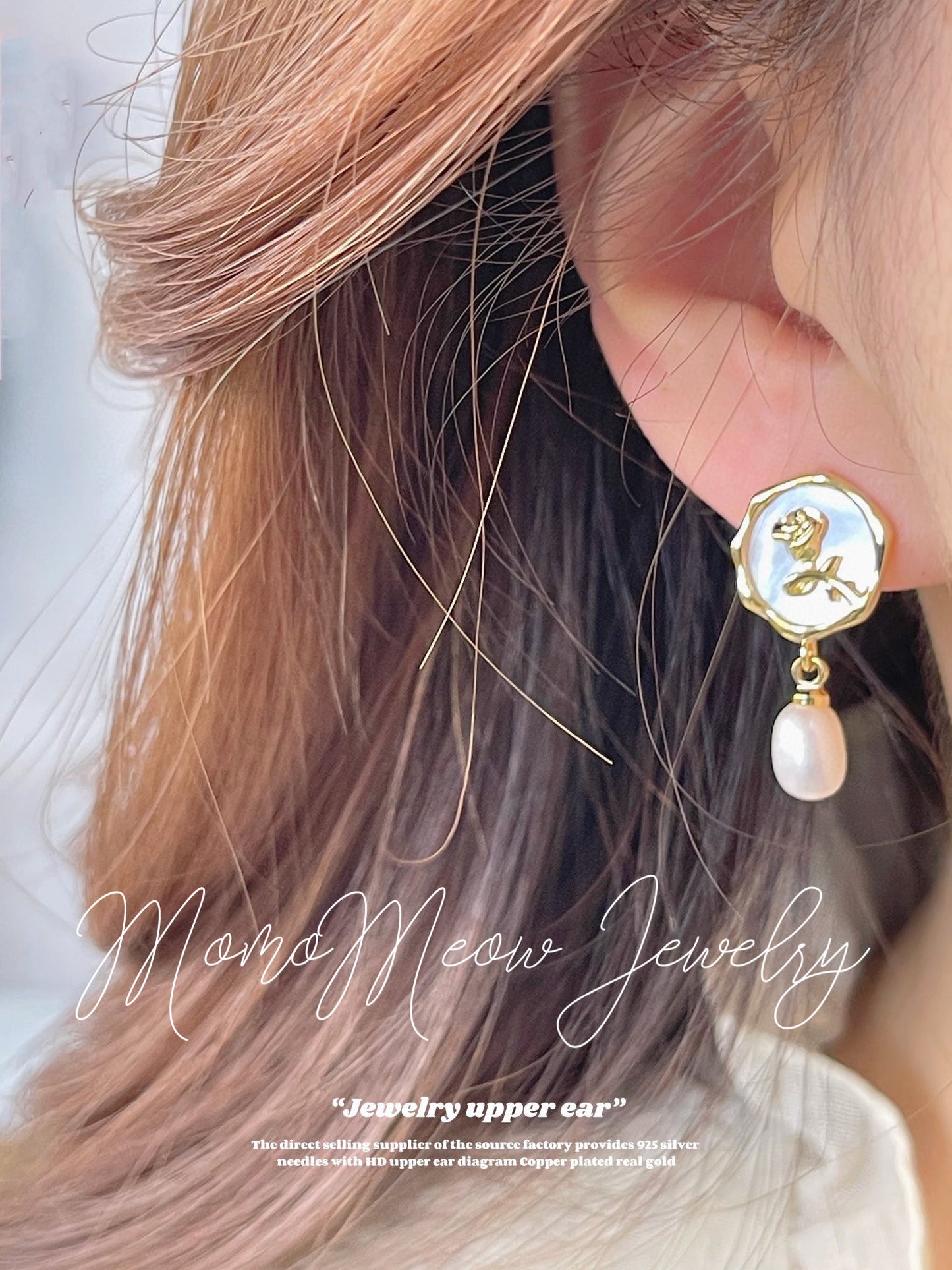 Moonlight roses - rose relive and mother of pearl earring