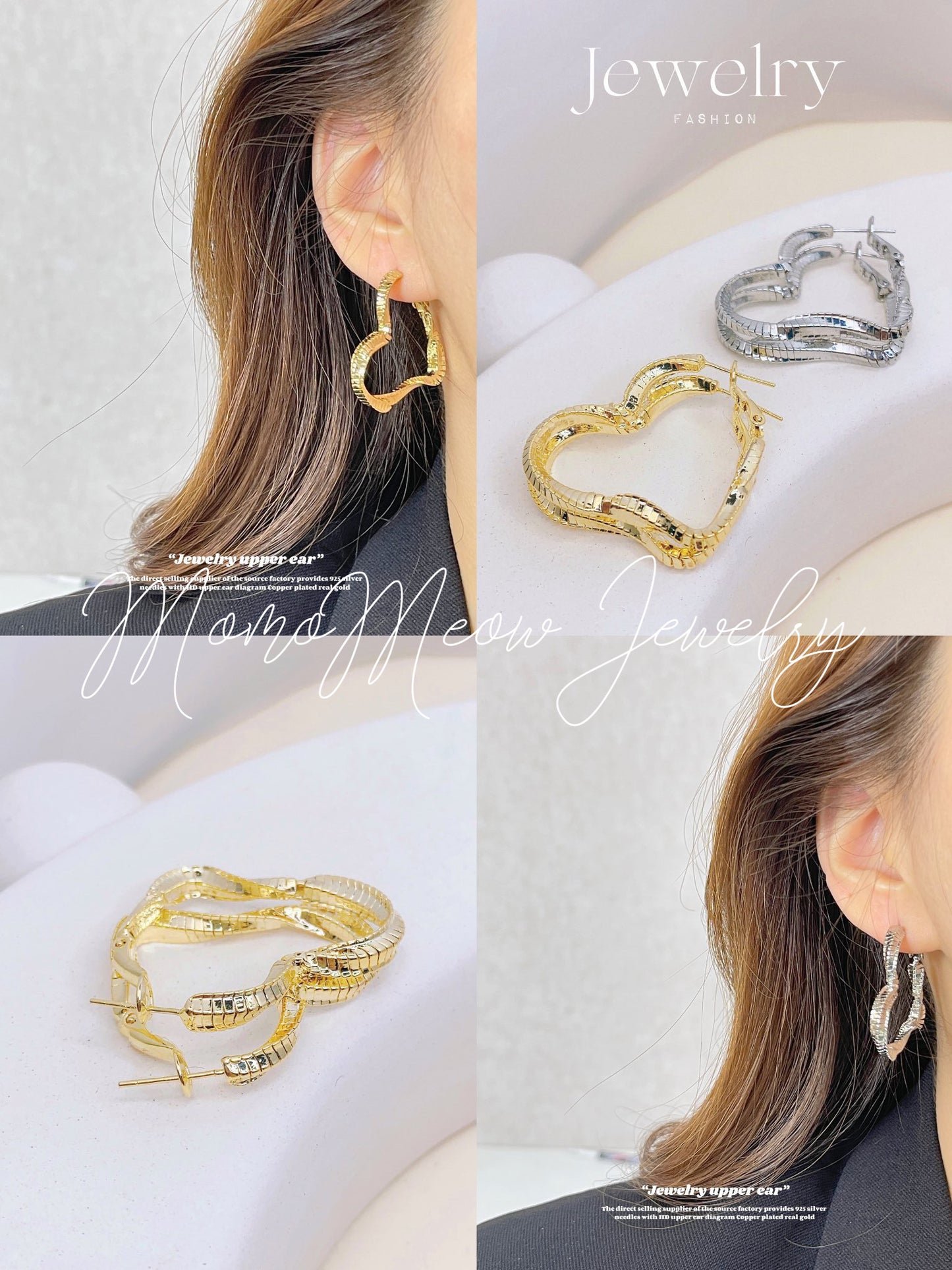 Shimmer heart loop earrings