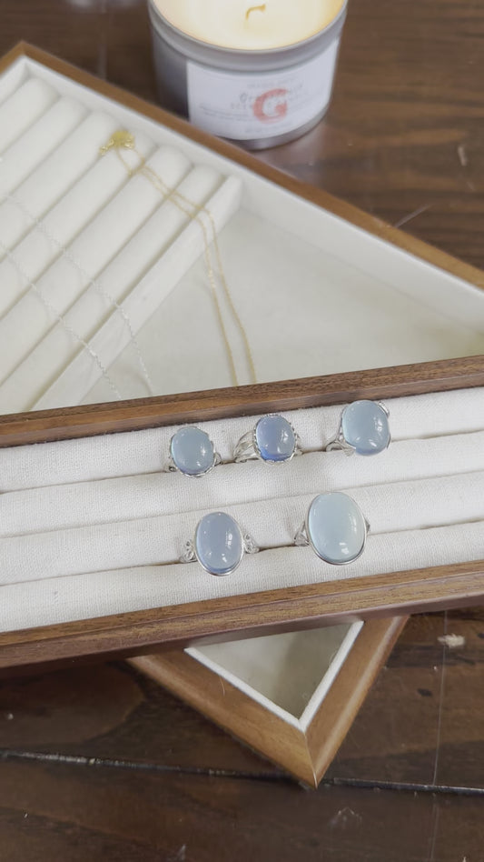 Aquamarine sterling silver adjustable ring 海蓝宝开口可调节纯银戒指