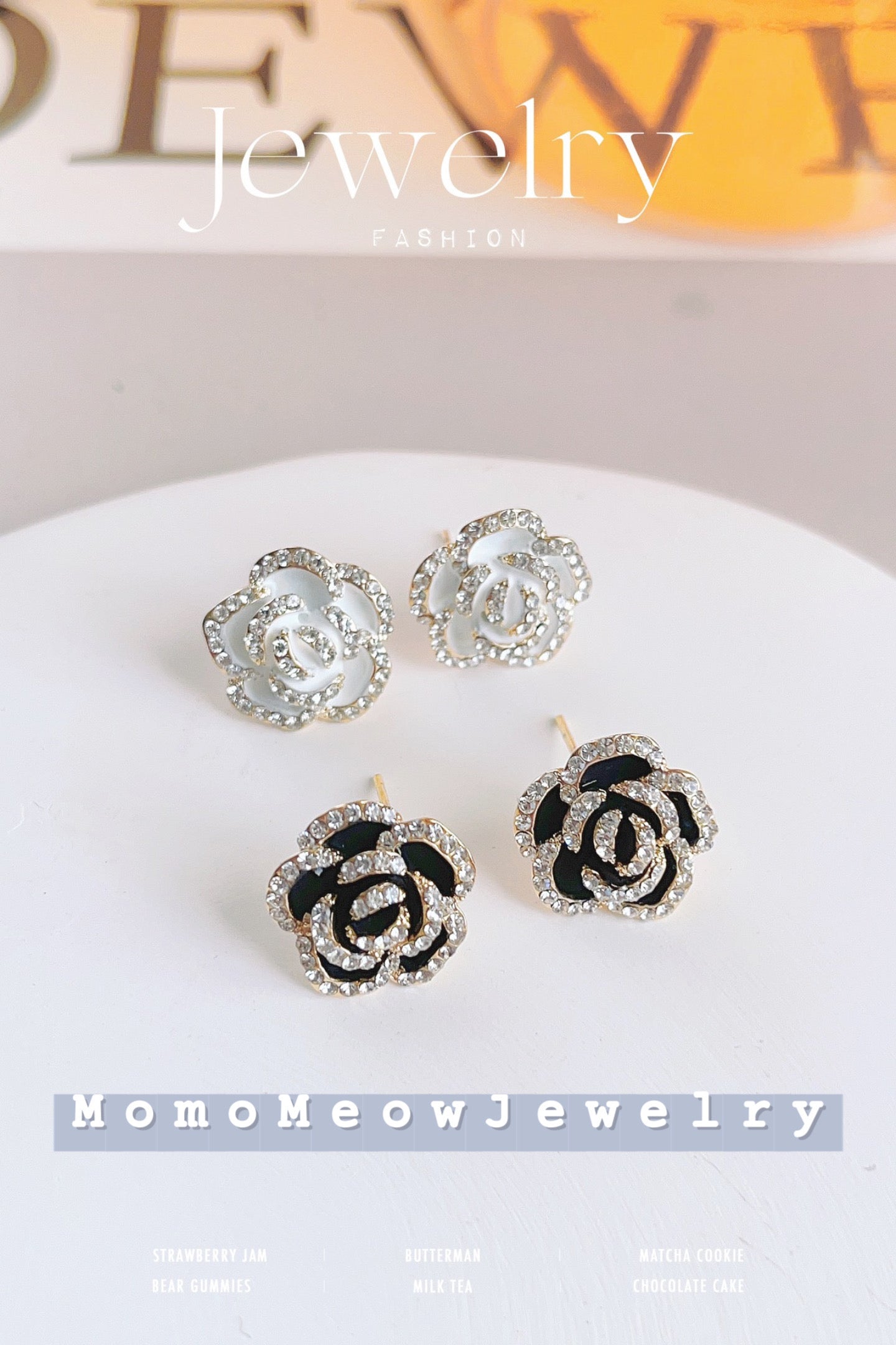 Rose earrings stud ｜ 黑白玫瑰花耳钉