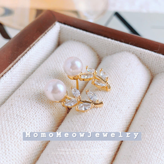 A pearl rose ear stud｜一枝玫瑰 耳钉