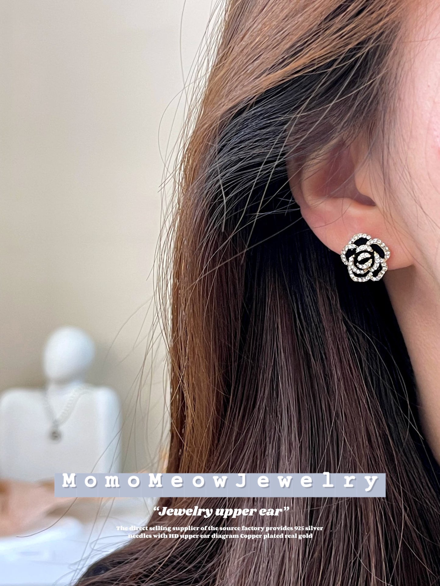 Rose earrings stud ｜ 黑白玫瑰花耳钉